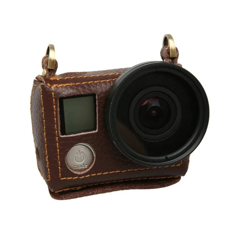 GoPro HERO4 리치 텍스처 정품 가죽 보호 케이스 슬링 포함, 리치 텍스처 (브라운)