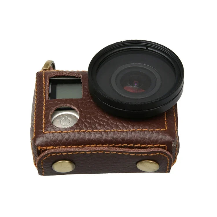 GoPro HERO4 리치 텍스처 정품 가죽 보호 케이스 슬링 포함, 리치 텍스처 (브라운)