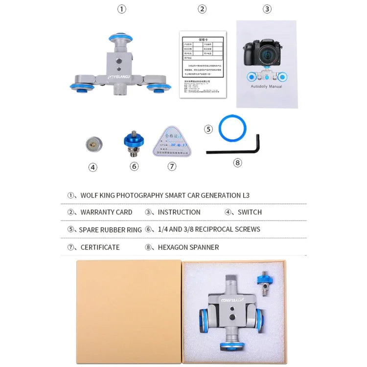 YELANGU L3 카메라 휠 오토돌리 전동 트랙 슬라이더 카, 적재 하중: 6kg, 오토돌리 L3