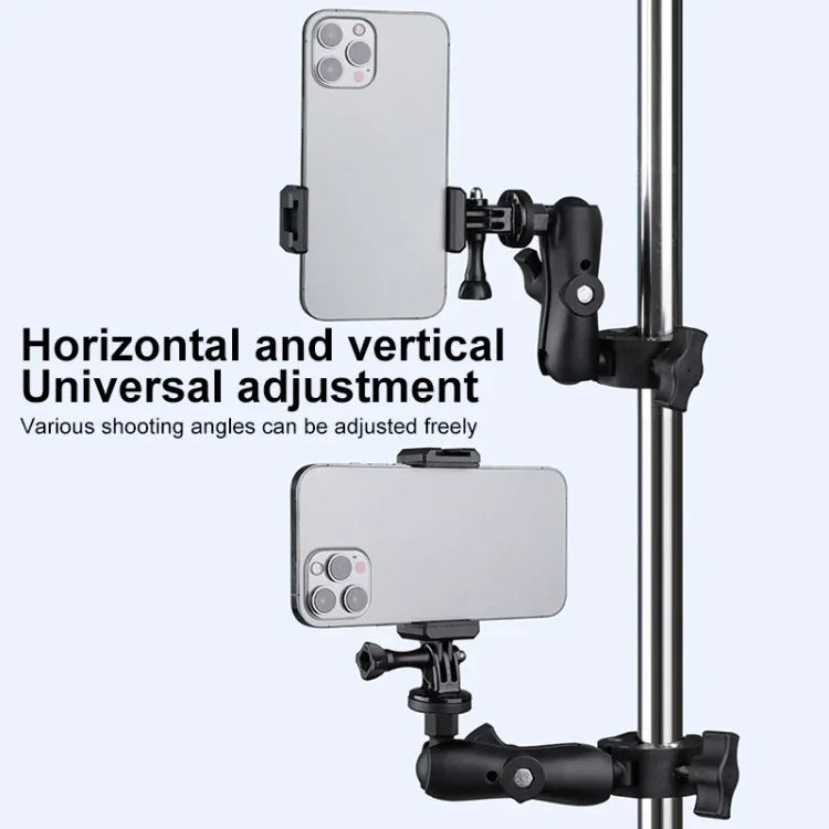 Extended Version 360 Rotation Adjustable Action Camera Bike Motorcycle Handlebar Holder with Phone Clamp, Extended Version with Phone Clamp