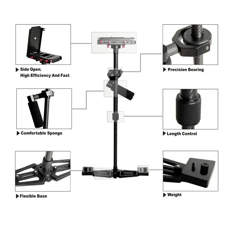 YELANGU YLG0107K 40-67cm 항공 알루미늄 + 카본 파이버 전문 스테디캠 핸드헬드 스테빌라이저 DSLR 카메라 DV용