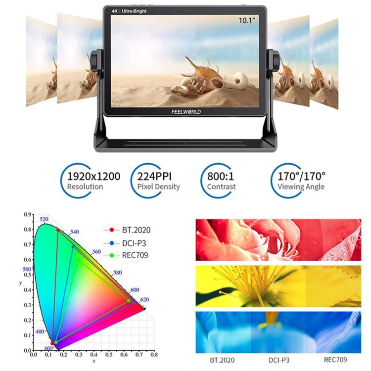 FEELWORLD LUT11S 10.1인치 초고휘도 2000니트 터치 스크린 DSLR 카메라 필드 모니터, 3G-SDI 4K HDMI 입출력 1920 x 1200 IPS 패널, LUT11S