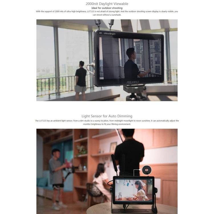 FEELWORLD LUT11S 10.1인치 초고휘도 2000니트 터치 스크린 DSLR 카메라 필드 모니터, 3G-SDI 4K HDMI 입출력 1920 x 1200 IPS 패널, LUT11S