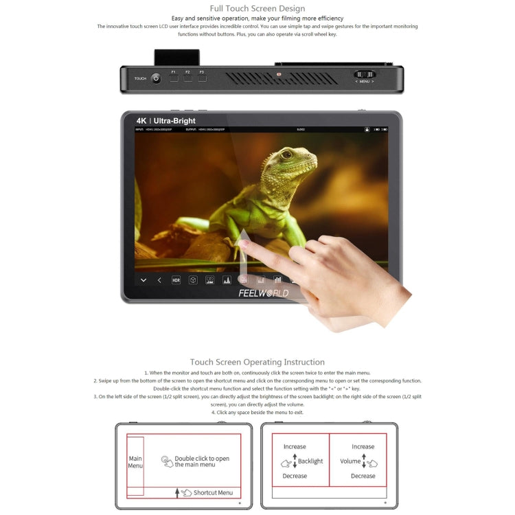 FEELWORLD LUT11S 10.1인치 초고휘도 2000니트 터치 스크린 DSLR 카메라 필드 모니터, 3G-SDI 4K HDMI 입출력 1920 x 1200 IPS 패널, LUT11S