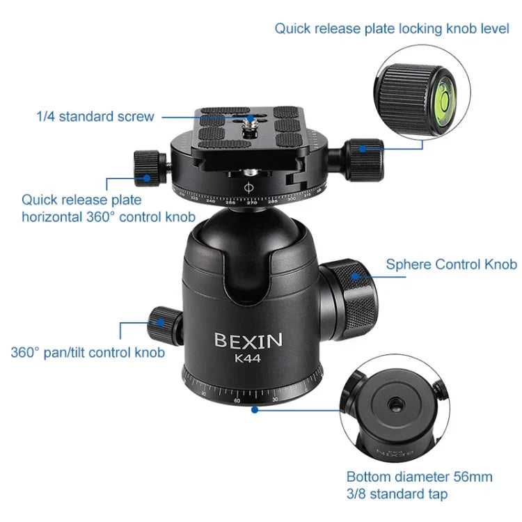 BEXIN RC334 휴대용 접이식 카본 파이버 카메라 삼각대, RC334