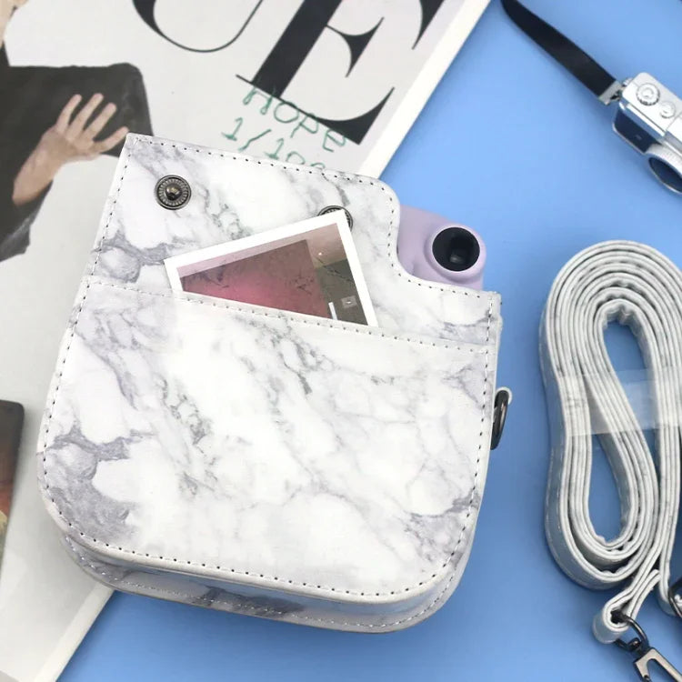 FUJIFILM instax mini 11 / 9 / 8 대리석 풀 바디 가죽 케이스 카메라 가방 스트랩 포함