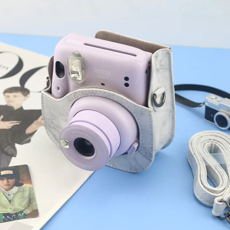 FUJIFILM instax mini 11 / 9 / 8 대리석 풀 바디 가죽 케이스 카메라 가방 스트랩 포함
