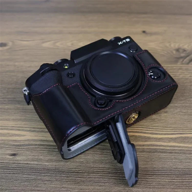 FUJIFILM X-T5 1/4인치 나사 PU 가죽 카메라 하프 케이스 베이스, FUJIFILM X-T5용