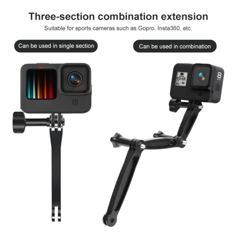 GoPro, Insta360, DJI 및 기타 액션 카메라용 3-in-1 조인트 알루미늄 확장 암 그립 익스텐더, 3-in-1