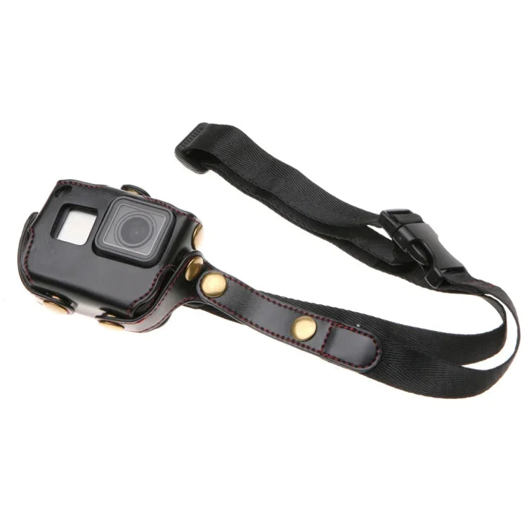 GoPro HERO7 Black /6 /5용 PU 가죽 하우징 케이스 목 스트랩 및 버튼 포함, PU 가죽 (브라운), PU 가죽 (커피), PU 가죽 (블랙)