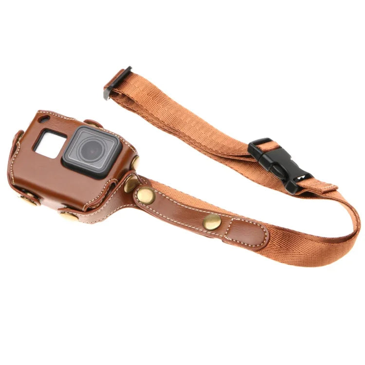 GoPro HERO7 Black /6 /5용 PU 가죽 하우징 케이스 목 스트랩 및 버튼 포함, PU 가죽 (브라운), PU 가죽 (커피), PU 가죽 (블랙)