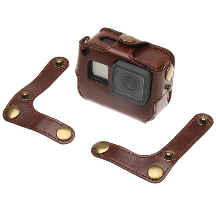 GoPro HERO7 Black /6 /5용 PU 가죽 하우징 케이스 목 스트랩 및 버튼 포함, PU 가죽 (브라운), PU 가죽 (커피), PU 가죽 (블랙)
