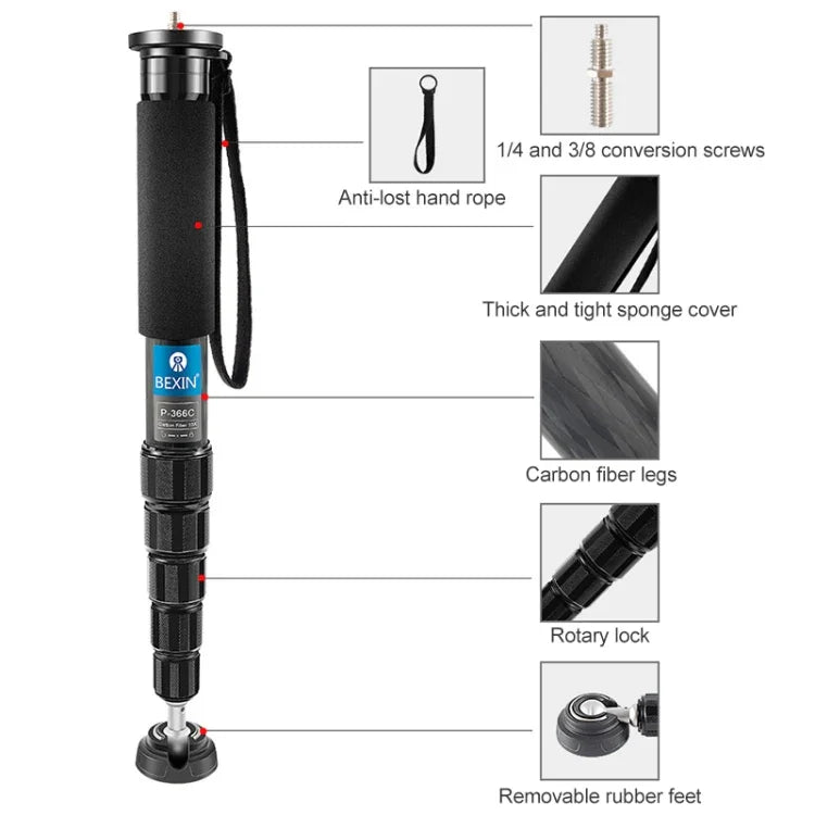 BEXIN P336C 카메라 카본 파이버 모노포드 여행 라이브 셀피 브래킷 홀더, P336C