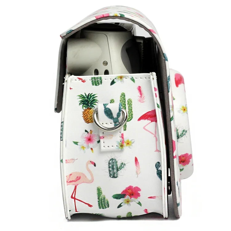 플라밍고 선인장 패턴 PU 가죽 보호 카메라 케이스 가방, FUJIFILM Instax Mini 7S / 7C 카메라용, 플라밍고 선인장