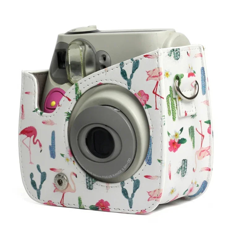 플라밍고 선인장 패턴 PU 가죽 보호 카메라 케이스 가방, FUJIFILM Instax Mini 7S / 7C 카메라용, 플라밍고 선인장