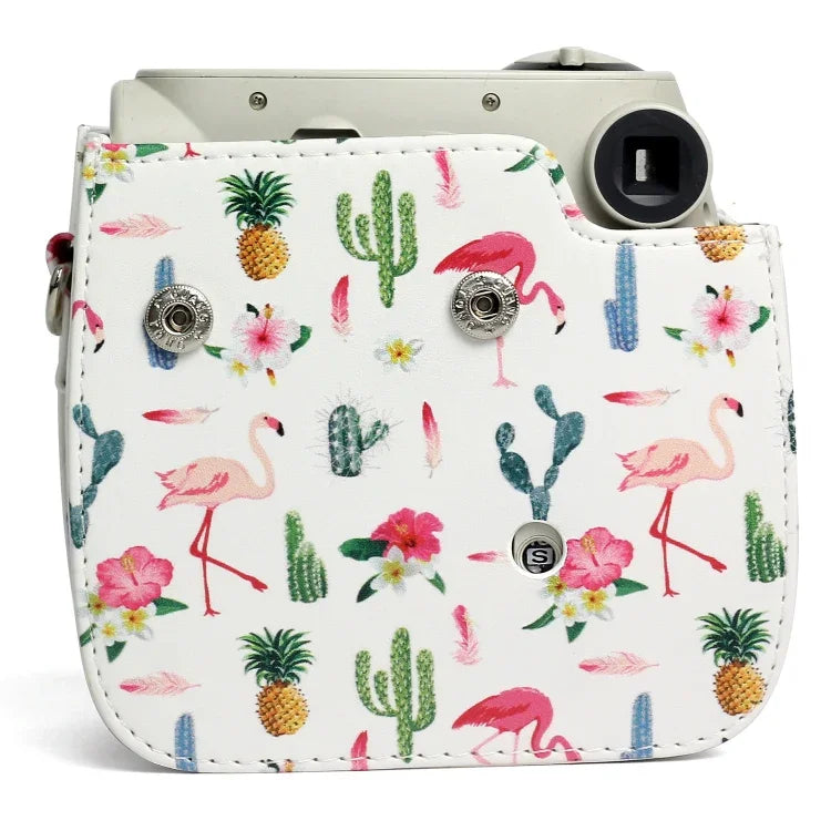 플라밍고 선인장 패턴 PU 가죽 보호 카메라 케이스 가방, FUJIFILM Instax Mini 7S / 7C 카메라용, 플라밍고 선인장