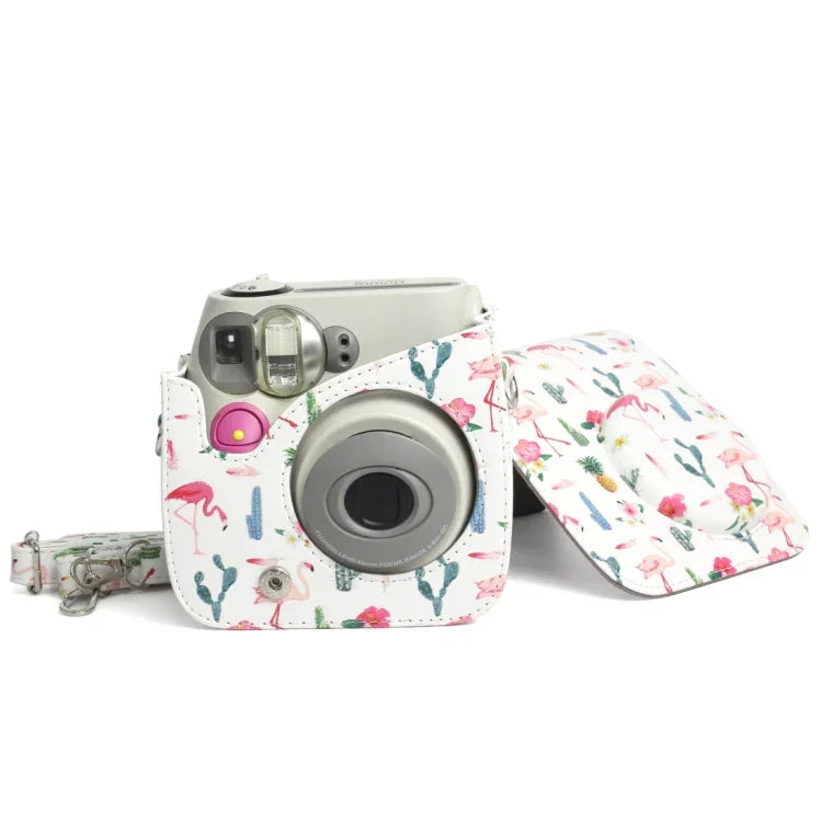 플라밍고 선인장 패턴 PU 가죽 보호 카메라 케이스 가방, FUJIFILM Instax Mini 7S / 7C 카메라용, 플라밍고 선인장