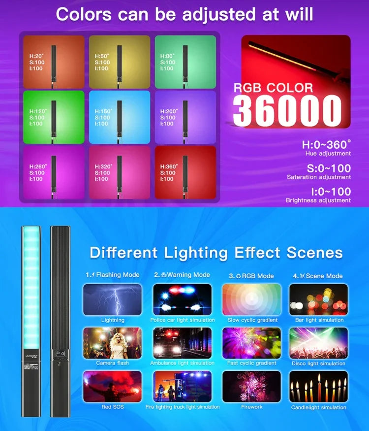 LUXCeO P6 RGB 컬러풀 사진용 LED 스틱 비디오 라이트 핸드헬드 앱 제어 풀 컬러 LED 보조광, P6