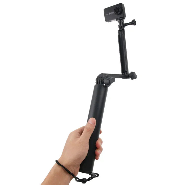 GoPro, Insta360, DJI 및 기타 액션 카메라용 3방향 모노포드 + 매직 마운트 셀피 스틱, 길이: 24.5-63cm, 길이: 24.5-63cm(블랙)