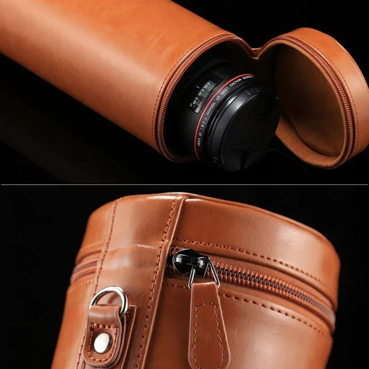 대형 렌즈 케이스 지퍼 PU 가죽 파우치 박스 DSLR 카메라 렌즈용, 크기: 24.5*10.5*10.5cm, 24.5 x 10.5cm (브라운), 24.5 x 10.5cm (커피), 24.5 x 10.5cm (블랙)