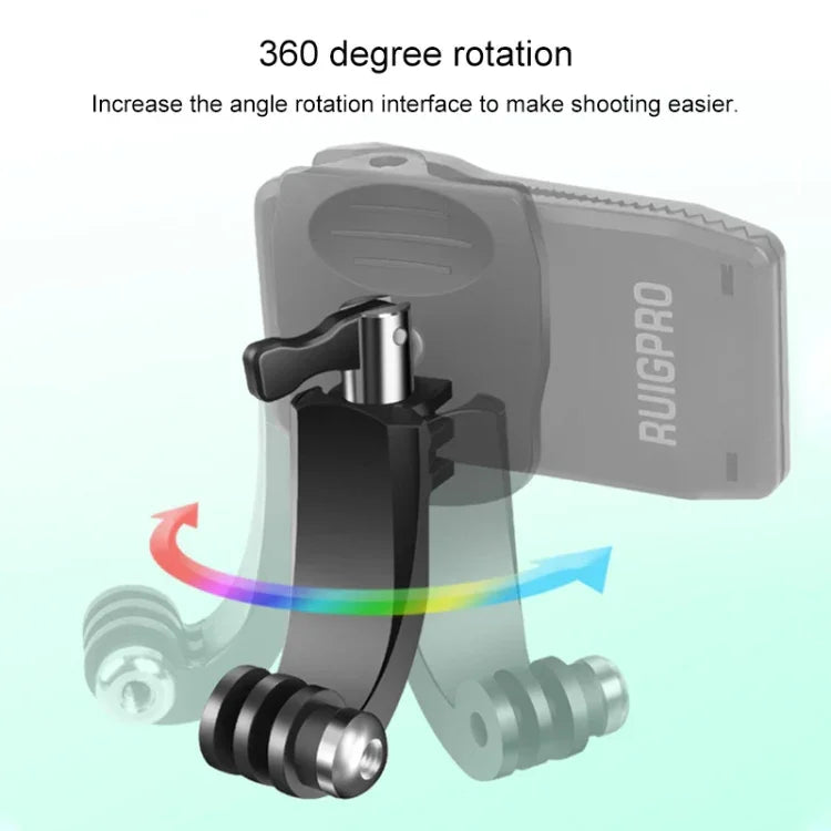 RUIGPRO 360도 회전 J형 백팩 Rec-마운트 클립 클램프 마운트 및 나사 GoPro HERO9 Black / HERO8 Black / HERO7 /6 /5, DJI Osmo Action, Xiaoyi 및 기타 액션 카메라용