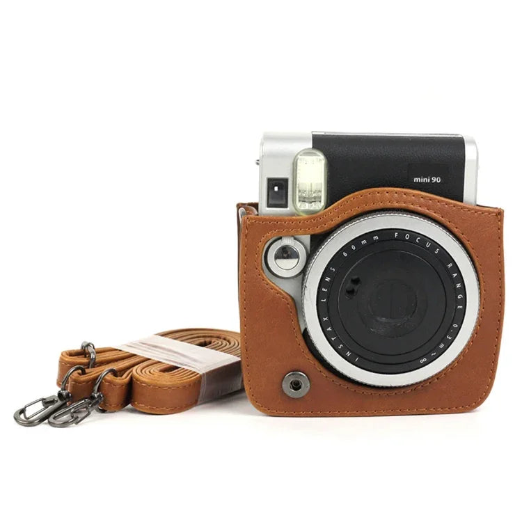 FUJIFILM Instax Mini 90 카메라용 PU 가죽 보호 가방, 조절 가능한 숄더 스트랩 포함, FUJIFILM Instax Mini 90용