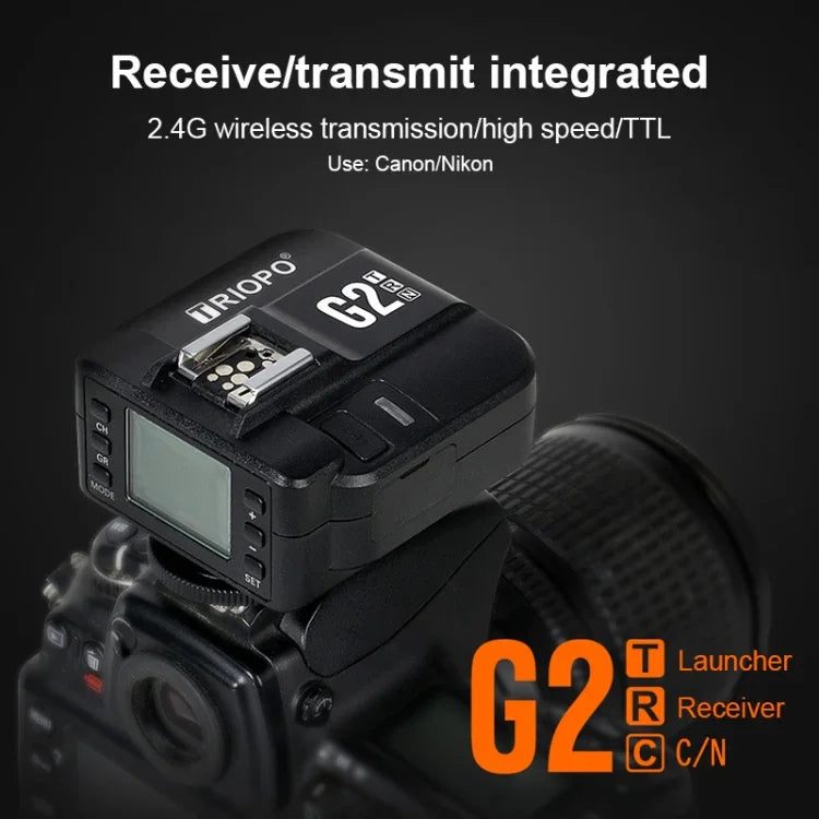 TRIOPO G2 무선 플래시 트리거 2.4G 수신/송신 듀얼 용도 TTL 고속 트리거, Canon 카메라용 G2