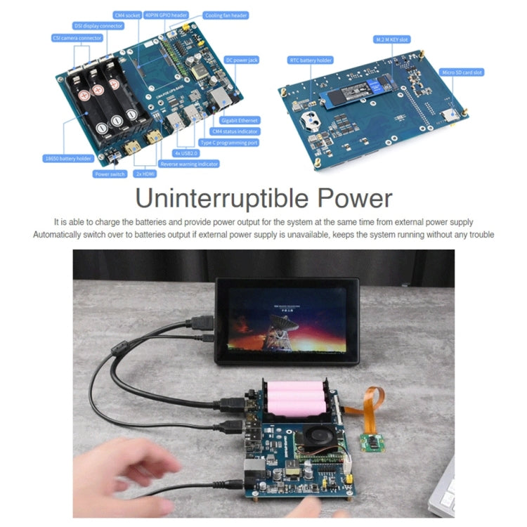 Waveshare PoE UPS 베이스 보드, 라즈베리 파이 CM4용, 기가비트 이더넷, 듀얼 HDMI, 쿼드 USB 2.0, PoE UPS 베이스 보드