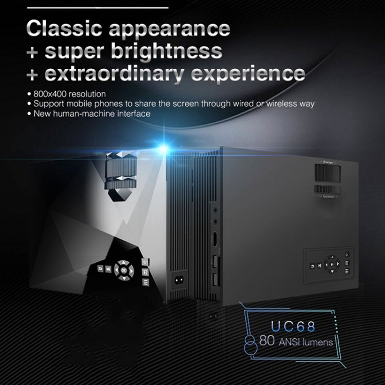 UC68 80ANSI 800x400 홈 시어터 멀티미디어 HD 1080P LED 프로젝터, USB/SD/HDMI/VGA/IR 지원, UC68 800x400