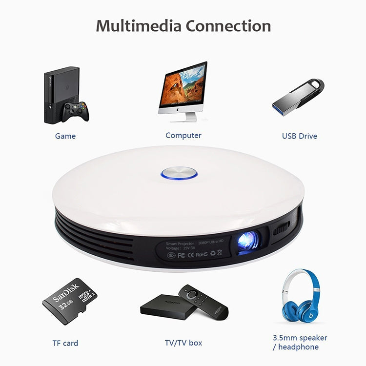 Wejoy DL-S9 220 루멘 1280x720 720P 안드로이드 6.0 HD 블루투스 WiFi 스마트 레이저 3D 프로젝터, HDMI / USB x 2 / TF 카드 지원