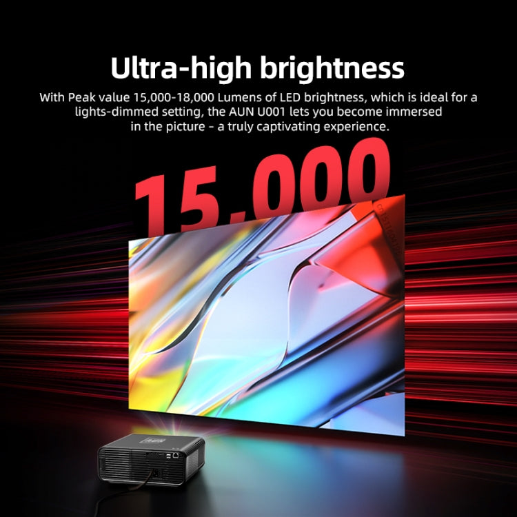 AUN U001 4K 18000 루멘 휴대용 홈 시어터 LED HD 디지털 프로젝터, 미국 플러그, 영국 플러그, 호주 플러그