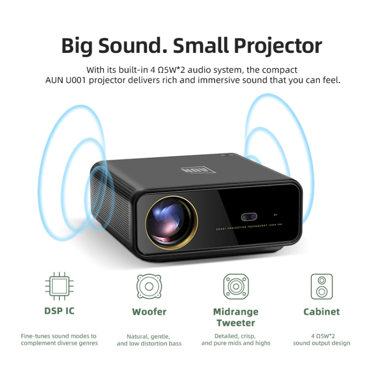 AUN U001 4K 18000 루멘 휴대용 홈 시어터 LED HD 디지털 프로젝터, 미국 플러그, 영국 플러그, 호주 플러그