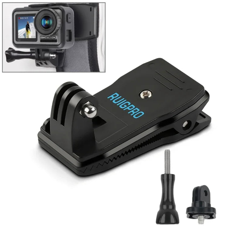 RUIGPRO 360도 회전 백팩 Rec-마운트 클립 클램프 마운트 및 나사 포함, GoPro, Insta360, DJI 및 기타 액션 카메라용, 360도 회전 클립