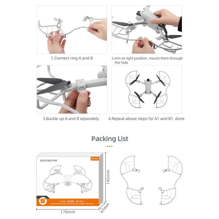 DJI Mini 3 Sunnylife 드론 프로펠러 보호 가드 충돌 방지 링용