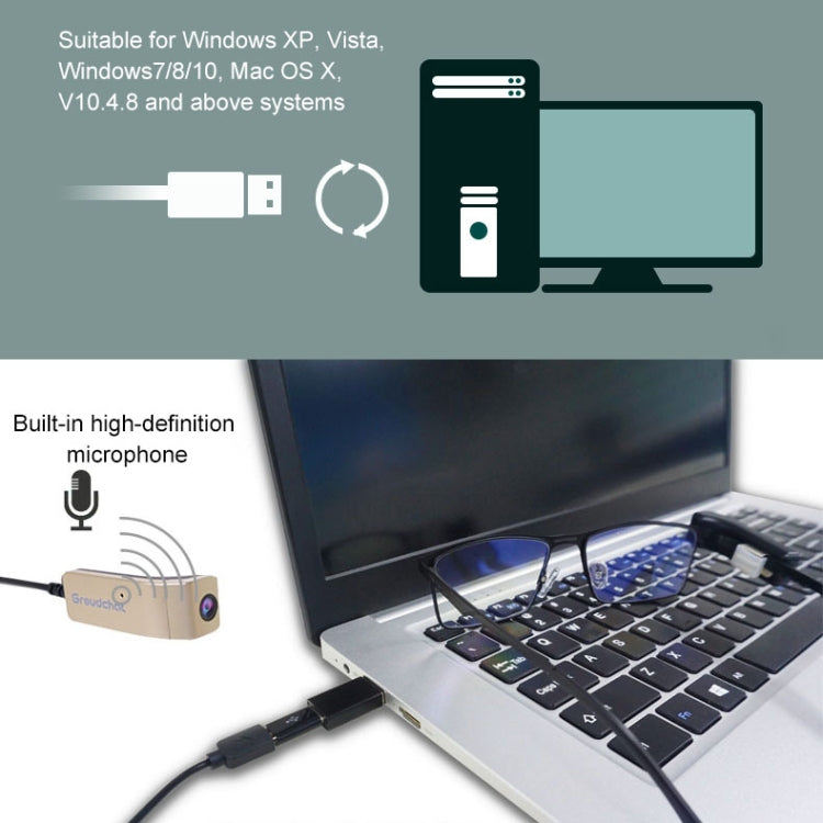 Groudchat JP1DV1 1080P HD 스마트 카메라 휴대폰 USB 라이브 카메라 안경 다리용, 내장 소음 흡수 및 소음 감소 마이크