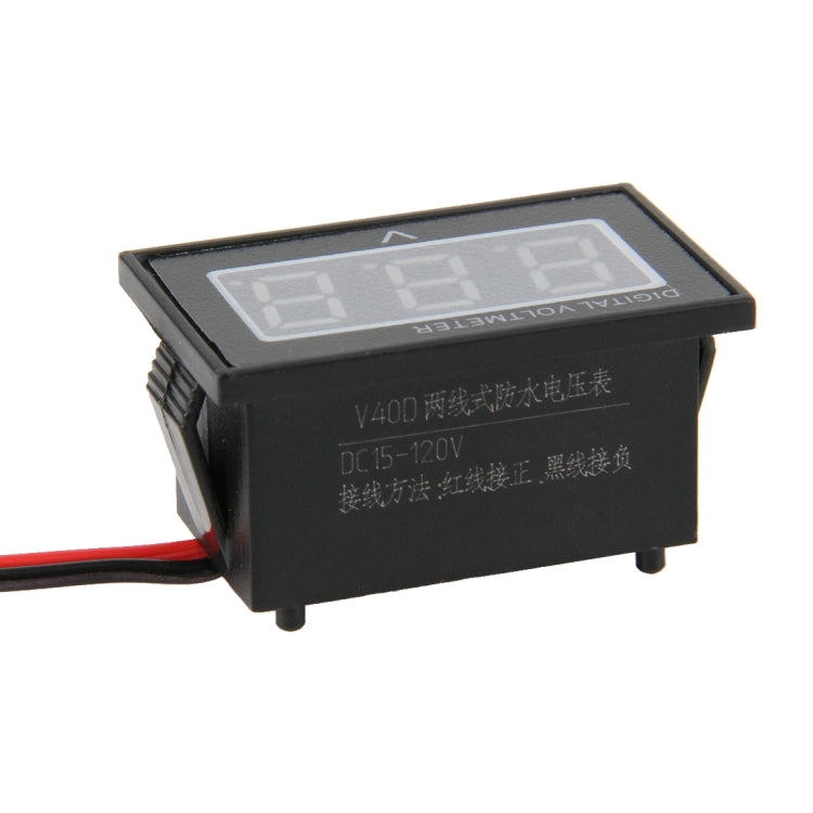 V40D 2선 빨간 불빛 표시 미니 방수 IPX4 디지털 전압계, 측정 전압: DC 15-120V, DT0001G, DT0001L, DT0001R