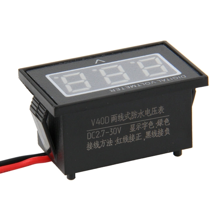 V40D 2선 빨간 불빛 표시 미니 방수 IPX4 디지털 전압계, 측정 전압: DC 2.5-30V, DT0002G, DT0002L, DT0002R
