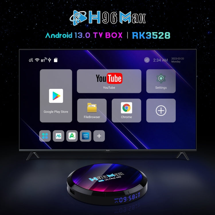 H96 Max 8K 울트라 HD 스마트 TV 박스 안드로이드 13.0 미디어 플레이어 리모컨 포함, RK3528 쿼드코어, 4GB+64GB, 4GB+64GB