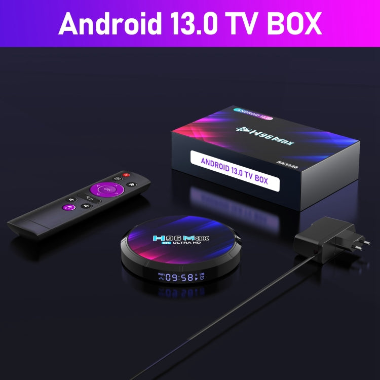 H96 Max 8K 울트라 HD 스마트 TV 박스 안드로이드 13.0 미디어 플레이어 리모컨 포함, RK3528 쿼드코어, 4GB+64GB, 4GB+64GB