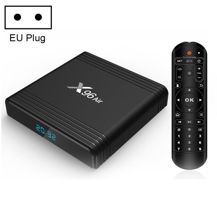 X96 Air 8K 스마트 TV 박스 안드로이드 9.0 미디어 플레이어 리모컨 포함, 쿼드코어 Amlogic S905X3, RAM: 4GB, ROM: 64GB, 듀얼 밴드 WiFi, 블루투스, AU 플러그, 4GB+64GB