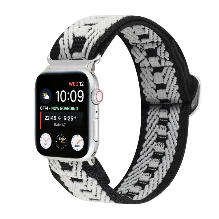 금속 일본식 버클 탄성 나일론 교체용 시계줄, Apple Watch 시리즈 7 45mm / 6 & SE & 5 & 4 44mm / 3 & 2 & 1 42mm용, Apple Watch 시리즈 8&7 41mm / SE 2&6&SE&5&4 40mm / 3&2&1 38mm용