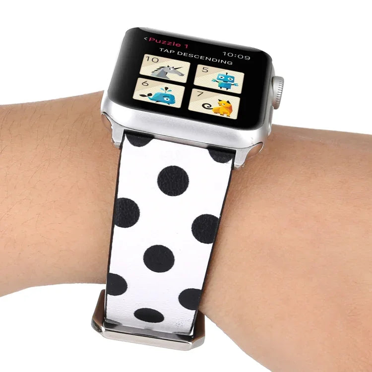 패션 웨이브 도트 시리즈 가죽 교체용 시계줄, Apple Watch Series 6 & SE & 5 & 4 40mm / 3 & 2 & 1 38mm용, Apple Watch Series 8&7 41mm / SE 2&6&SE&5&4 40mm / 3&2&1 38mm용