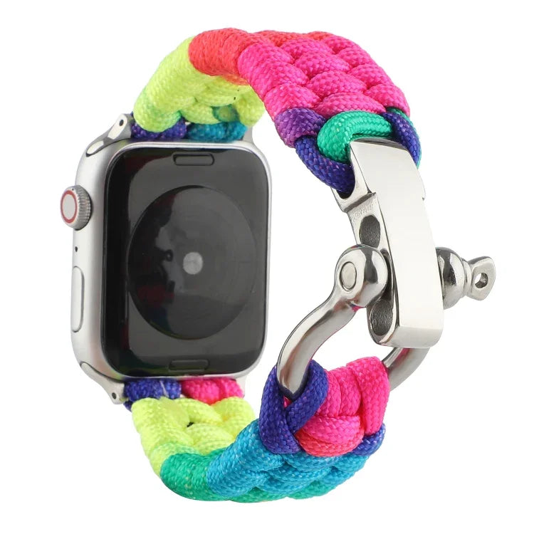 우산 코드 무지개 시계줄, Apple Watch Series 6 & SE & 5 & 4 40mm / 3 & 2 & 1 38mm용, Apple Watch Series 8&7 41mm / SE 2&6&SE&5&4 40mm / 3&2&1 38mm용, Apple Watch Series 7 41mm / 6 & SE & 5 & 4 40mm / 3 & 2 & 1 38mm용