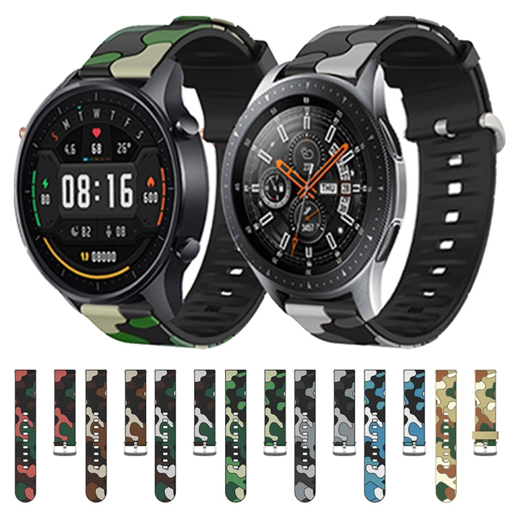 Camouflage Silicone Replacement Wrist Strap Watchband with Silver Buckle, 20mm For Fossil Gen 5 Carlyle, 20mm For Fossil Hybrid Smartwatch HR, 20mm For Fossil Mens Gen 4 Explorist HR, 20mm For Fossil Mens Sport