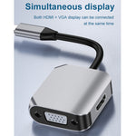 HW-6002 2-in-1 타입-C / USB-C to HDMI + VGA 어댑터 컨버터, HW-6002