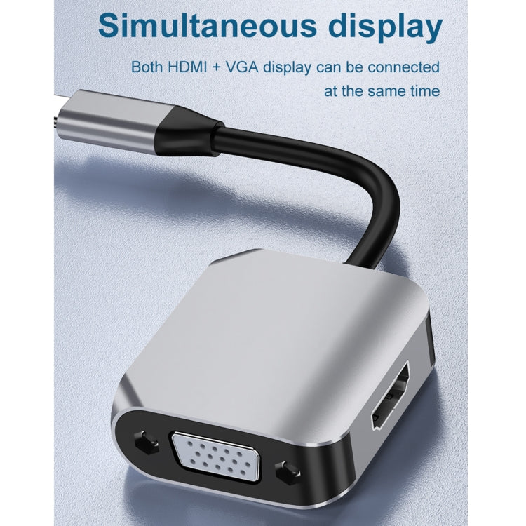 HW-6002 2-in-1 타입-C / USB-C to HDMI + VGA 어댑터 컨버터, HW-6002