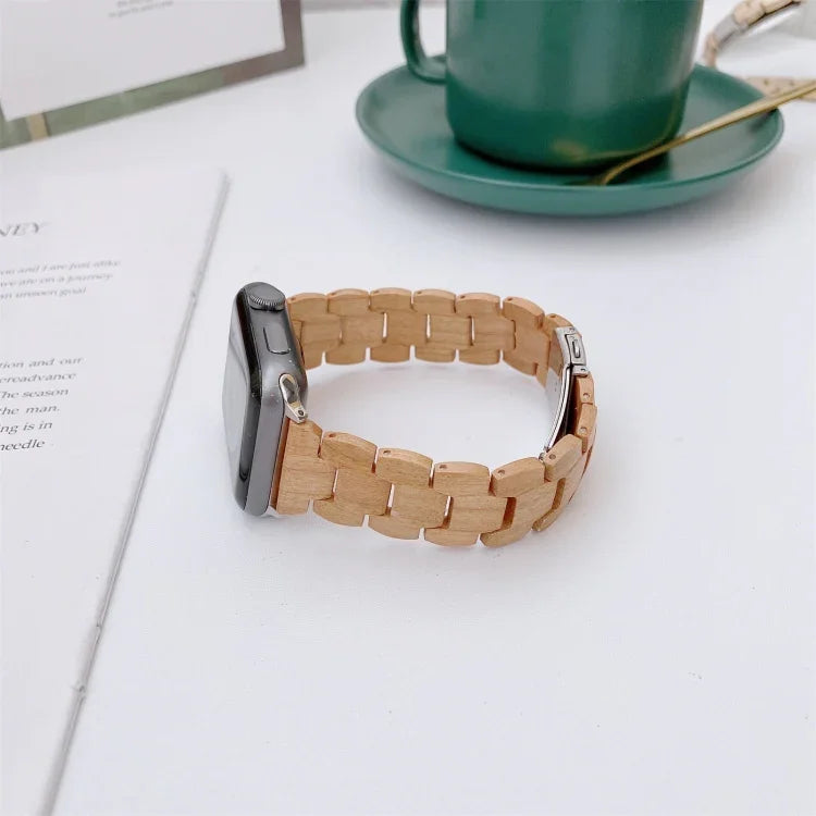애플 워치 시리즈 6 & SE & 5 & 4 44mm / 3 & 2 & 1 42mm용 나무 구슬 짜임 시계줄, 애플 워치 울트라 49mm / 시리즈 8&7 45mm / SE 2&6&SE&5&4 44mm / 3&2&1 42mm용