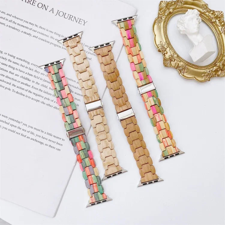 애플 워치 시리즈 6 & SE & 5 & 4 44mm / 3 & 2 & 1 42mm용 나무 구슬 짜임 시계줄, 애플 워치 울트라 49mm / 시리즈 8&7 45mm / SE 2&6&SE&5&4 44mm / 3&2&1 42mm용
