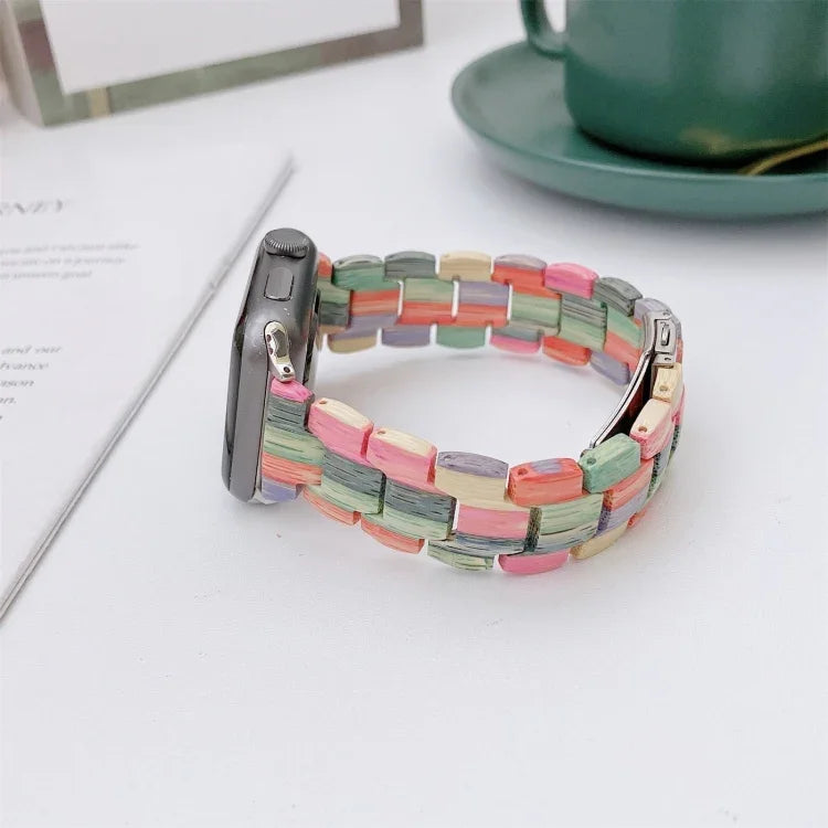 애플 워치 시리즈 6 & SE & 5 & 4 44mm / 3 & 2 & 1 42mm용 나무 구슬 짜임 시계줄, 애플 워치 울트라 49mm / 시리즈 8&7 45mm / SE 2&6&SE&5&4 44mm / 3&2&1 42mm용