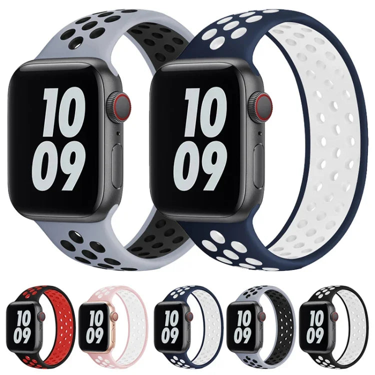 탄력 실리콘 시계줄, Apple Watch 시리즈 6 & SE & 5 & 4 44mm / 3 & 2 & 1 42mm용, 150mm (블랙 화이트), 150mm (연핑크 화이트), 150mm (블루 화이트), 160mm (연핑크 화이트)